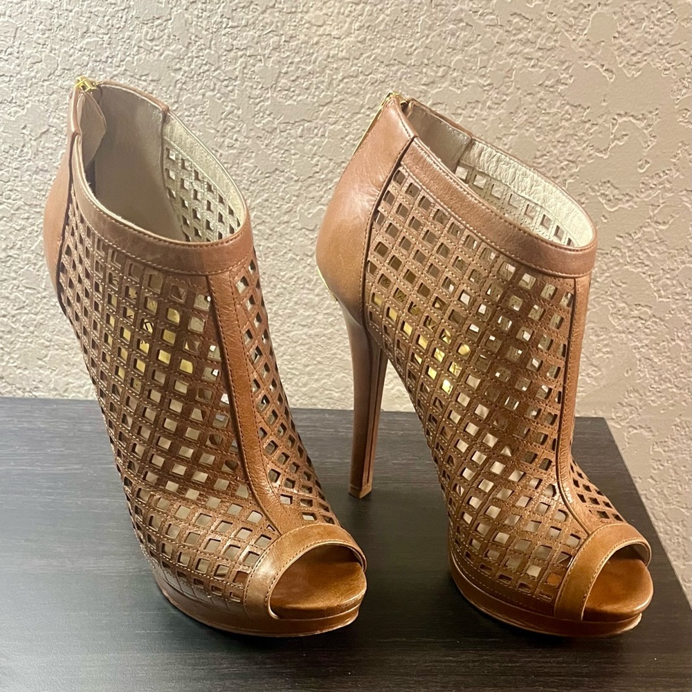 Michael Kors Brown Lattice Peep-Toe Heels